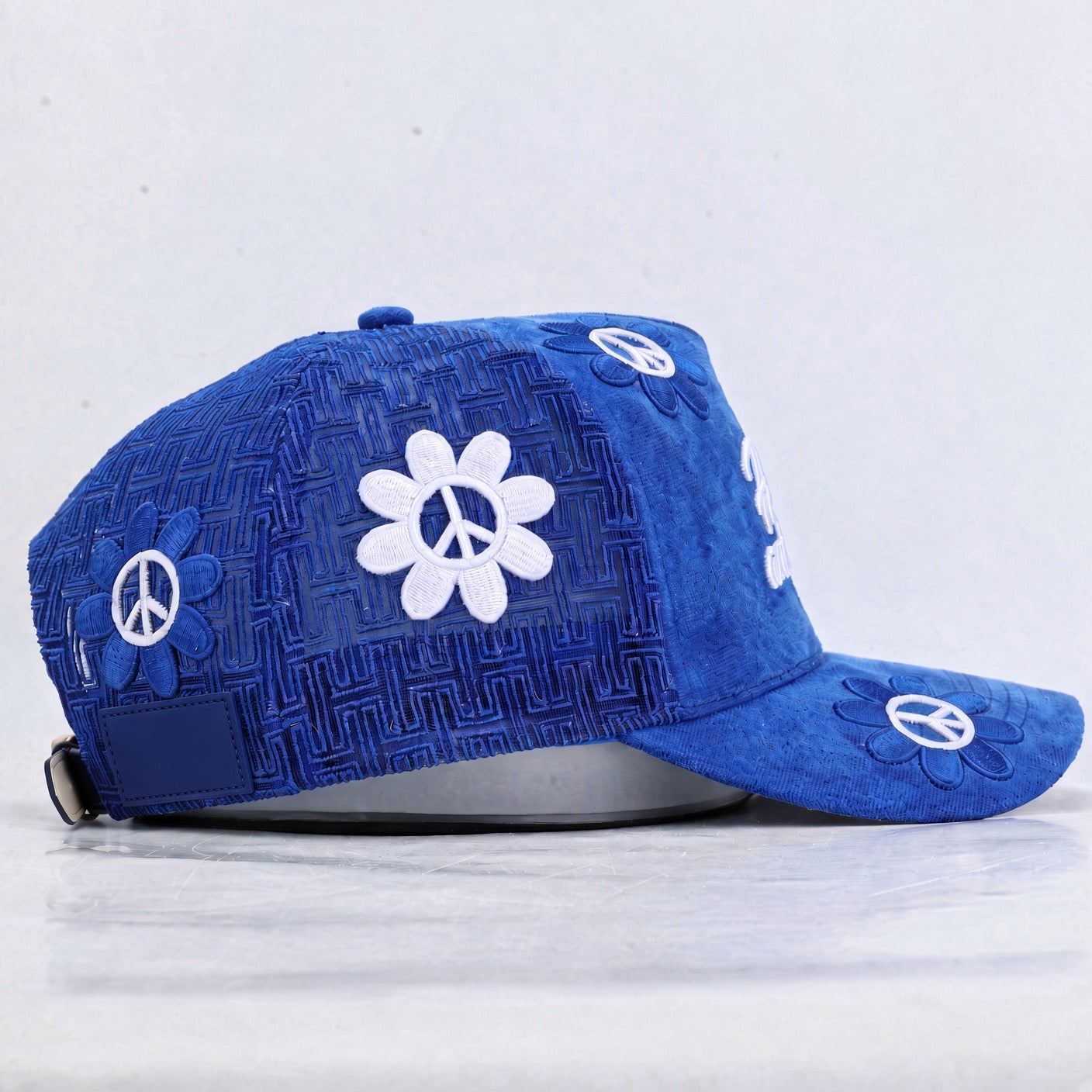Hugh & Main Indigo Peace Flower Denim Trucker Hat (PRE-ORDER)