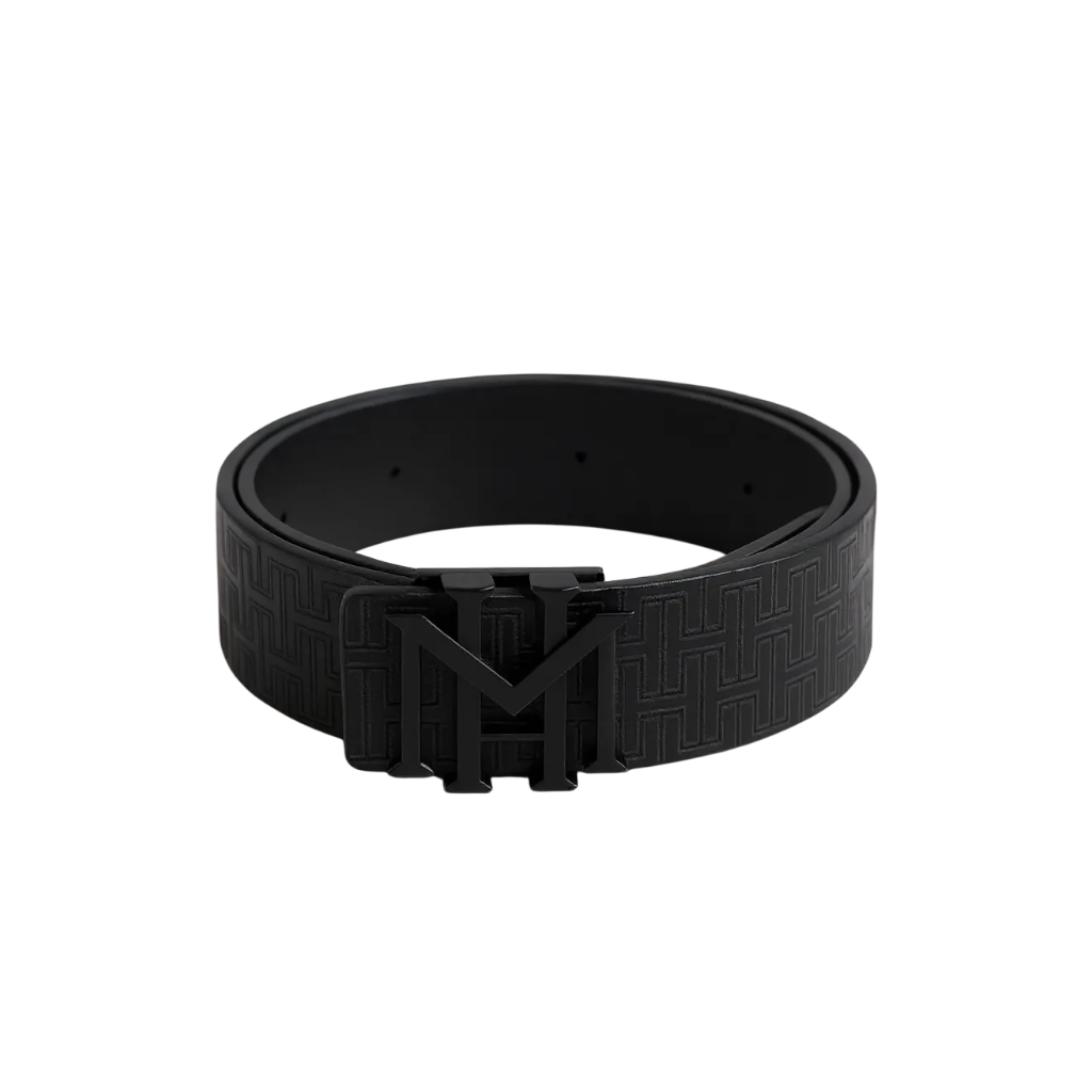 Signature Monogram Leather Belt – Obsidian Black