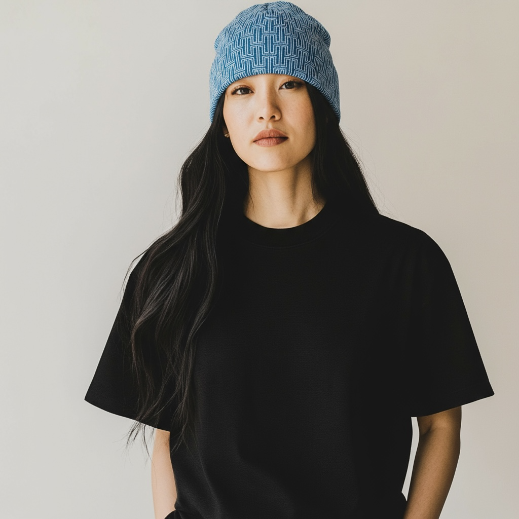 Hugh Femme Jacquard Merino Beanie – Azure Weave